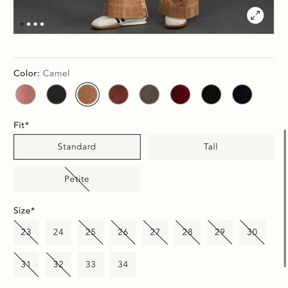 Maeve Corduroy Wide Leg Pants. NWT. Size 27. Colour: Camel - Picture 5 of 7